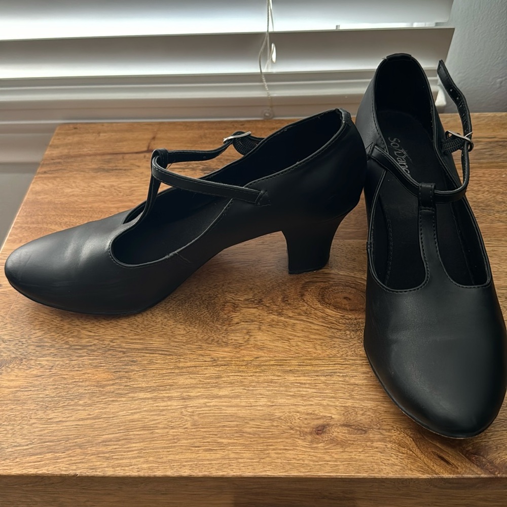 SoDanca Chrissie 2” black tstrap character heels - 9